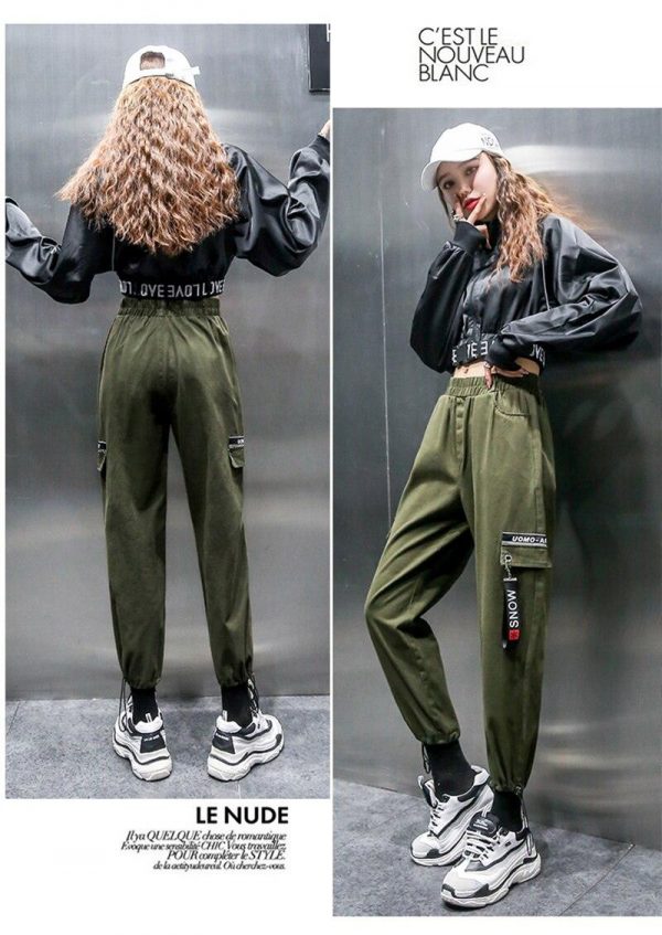 Spring Women Plus Size 2XL Hip Hop Pants  BF Harajuku Loose Cargo Pants Women Ribbon Big Pocket Casual Harem Pants - Takalr