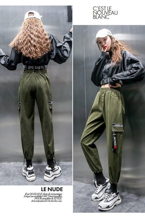 Spring Women Plus Size 2XL Hip Hop Pants  BF Harajuku Loose Cargo Pants Women Ribbon Big Pocket Casual Harem Pants - Takalr