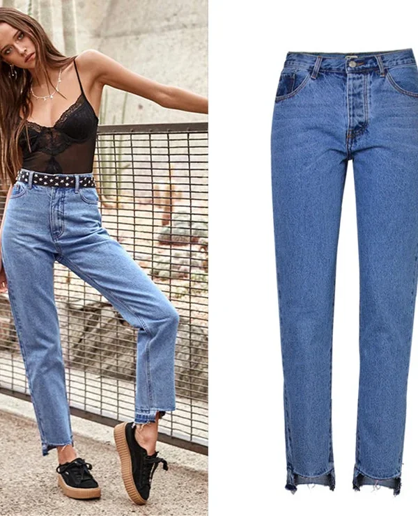 High Waist Jeans Woman Straight Irregular Women Denim Jeans Pants