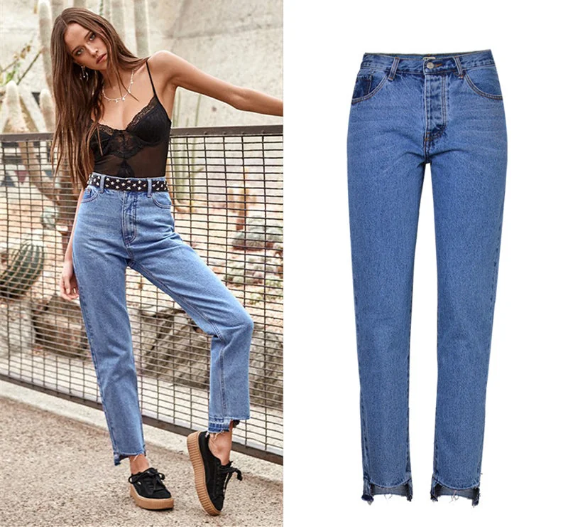 High Waist Jeans Woman Straight Irregular Women Denim Jeans Pants