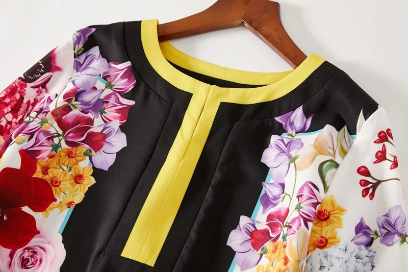 Women's Runway Dresses O Neck Long Sleeves Loose Design Side Split Flora Printed Fashion Casual Maxi Dresses - Image 10