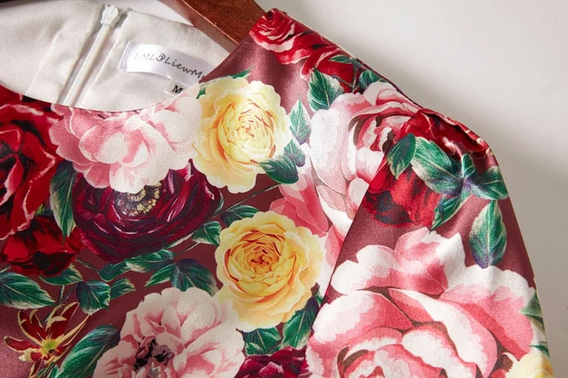 Women's Runway Dresses O Neck Short Sleeves Floral Printed Fashion Casual Pencil Summer Dresses - Image 14