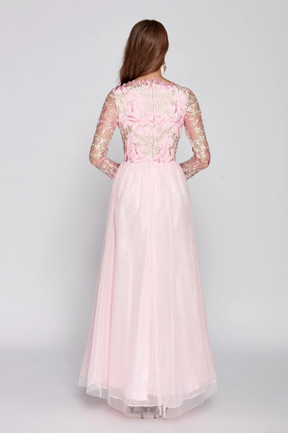 Women's O Neck Long Sleeves Embroidery Bodice Patchwork Fashion Party Prom Maxi Runway Dresses - Image 6