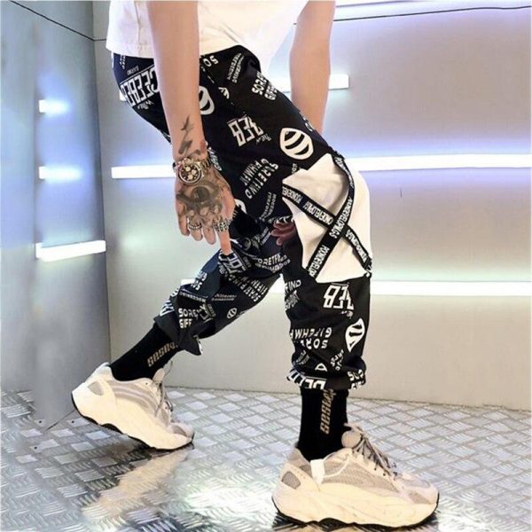 Spring Unisex Black BF Harajuku Reflective Pants Plus Size 3XL Hip Hop Street Dance Cargo Pants Women Ribbon Casual Harem Pants - Takalr