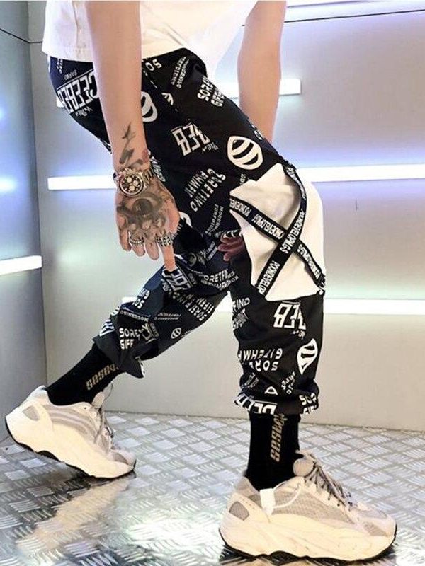 Spring Unisex Black BF Harajuku Reflective Pants Plus Size 3XL Hip Hop Street Dance Cargo Pants Women Ribbon Casual Harem Pants - Takalr