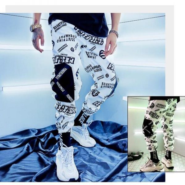 Spring Unisex Black BF Harajuku Reflective Pants Plus Size 3XL Hip Hop Street Dance Cargo Pants Women Ribbon Casual Harem Pants - Takalr