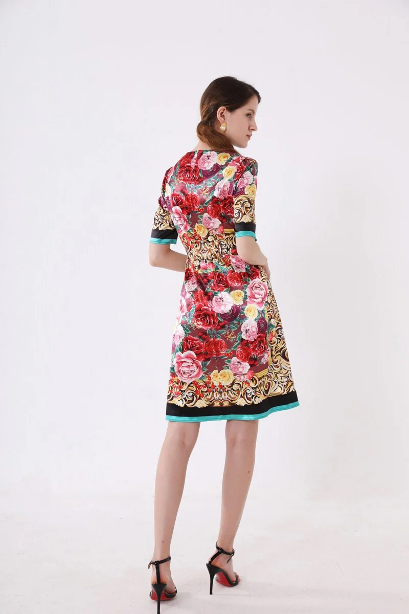 Women's Runway Dresses O Neck Short Sleeves Floral Printed Fashion Casual Pencil Summer Dresses - Image 8