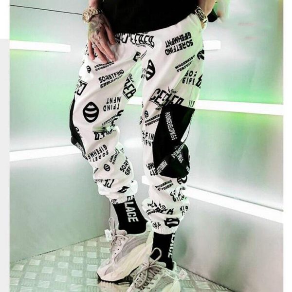 Spring Unisex Black BF Harajuku Reflective Pants Plus Size 3XL Hip Hop Street Dance Cargo Pants Women Ribbon Casual Harem Pants - Takalr