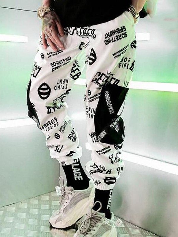 Spring Unisex Black BF Harajuku Reflective Pants Plus Size 3XL Hip Hop Street Dance Cargo Pants Women Ribbon Casual Harem Pants - Takalr