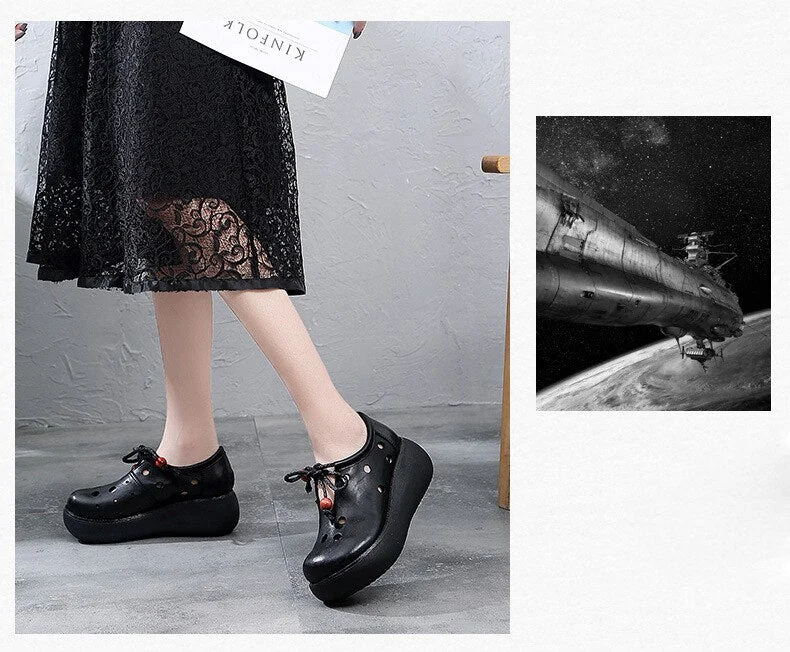 Handmade Vintage Summer Shoes Women Flat Platform Shoes Genuine Leather Breathable Slip on Ladies Platform Shoes - Image 19