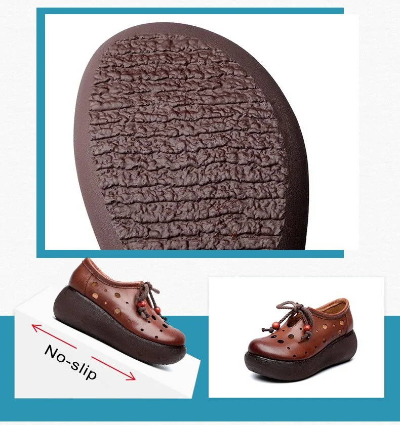 Handmade Vintage Summer Shoes Women Flat Platform Shoes Genuine Leather Breathable Slip on Ladies Platform Shoes - Image 17