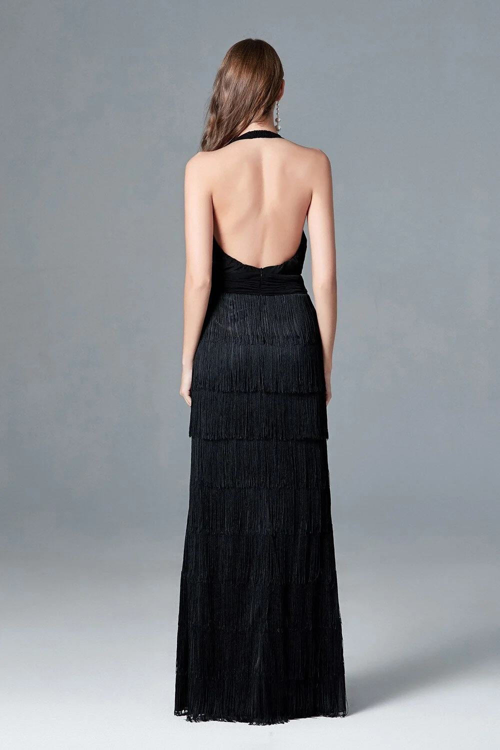Women's Sexy Deep V Neck Sleeveless Ruched Waist Tiered Tassels Fashion Long Party Dresses Elegant Runway Prom Dress - Image 6