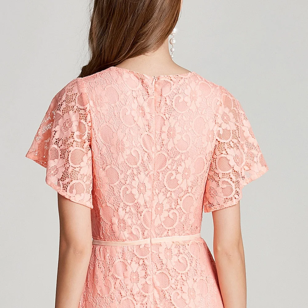 Sexy V Neck Short Sleeves Embroidery Lace Fashion High Street Long Dresses - Image 7