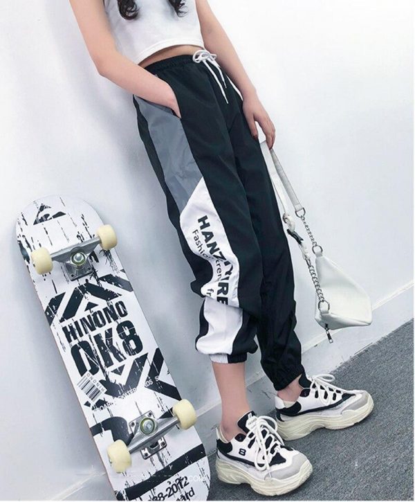 Autumn Harajuku BF Loose Sport Reflective Pants Women Hip Hop High Waist streetwear Cargo Pants Loose Joggers Women - Takalr