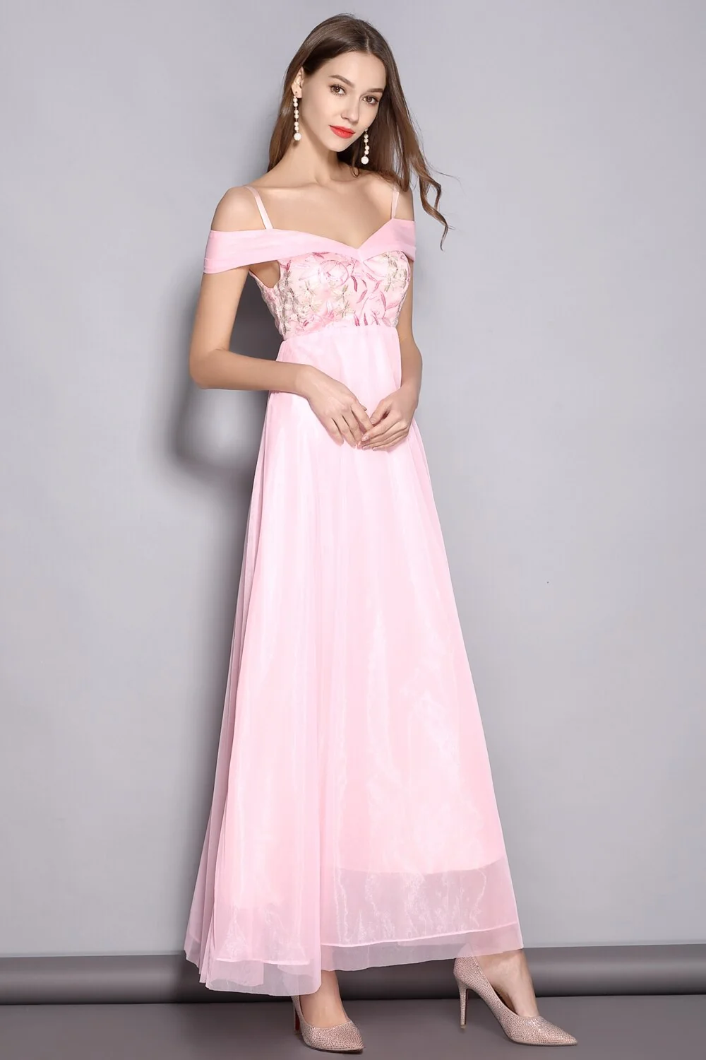 Women's Spaghetti Straps Sexy Off the Shoulder Elegant Party Prom Long Runway Dresses - Image 5