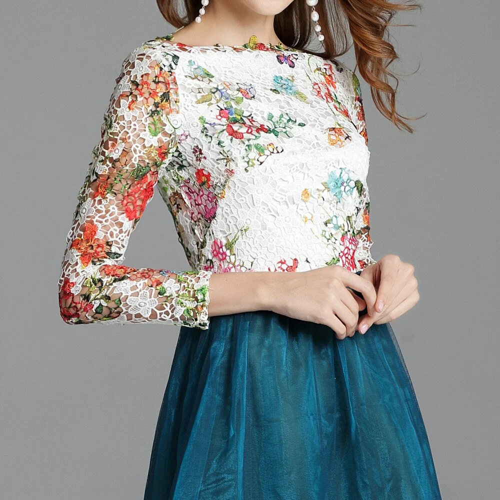 Women's Elegant Runway Dresses Autumn Slash Neckline Embroidery Lace Party Prom Long Sleeves Sequined Fashion Dresses - Image 13