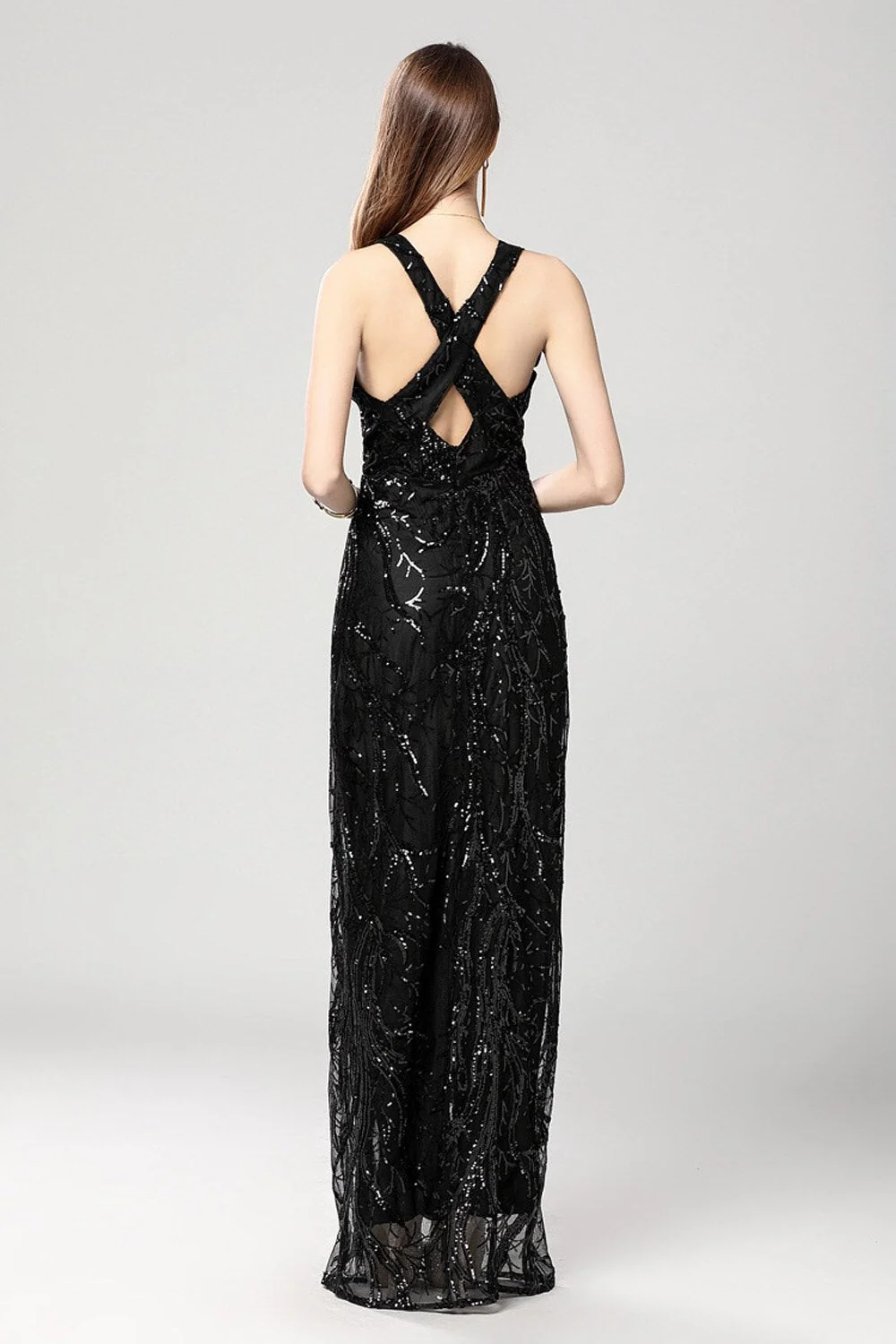 Women's Sexy Low V Neck Sleeveless Cross Open Back Embroidery Sequined Prom Party Dresses Long Runway Dresses - Image 24