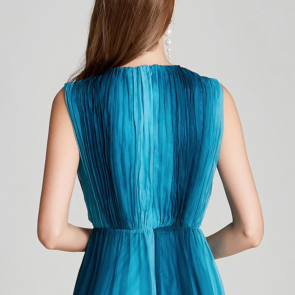 Sexy Low V Back Sleeveless Faded Color Ruched Fashion Floor Length Prom Dresses Party Foral Dressses - Image 6