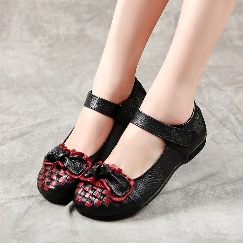Spring Ladies Flats Hook & Loop Comfortable Women Shoes Round Toe Genuine Leather Casual Shoes Plus Size 35-41 - Image 3