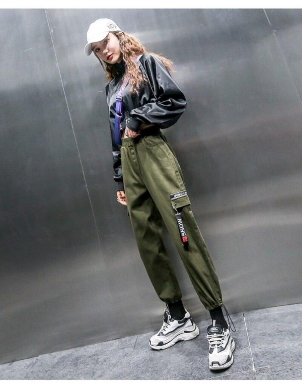 Spring Women Plus Size 2XL Hip Hop Pants  BF Harajuku Loose Cargo Pants Women Ribbon Big Pocket Casual Harem Pants - Takalr