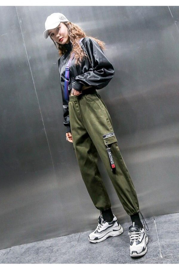 Spring Women Plus Size 2XL Hip Hop Pants  BF Harajuku Loose Cargo Pants Women Ribbon Big Pocket Casual Harem Pants - Takalr