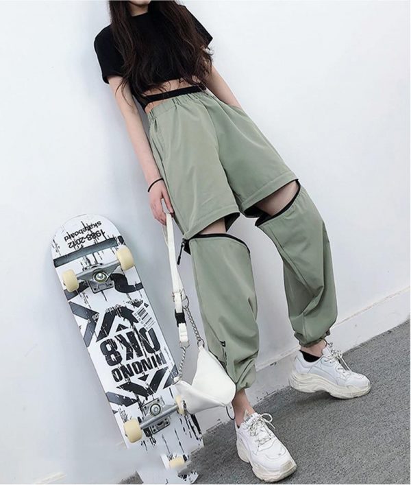 Spring Women Overalls Cargo Pants Unisex Hip Hop Ankle-Length Loose Pants Harajuku Plus Size Zipper knee High waist Haren Pants - Takalr