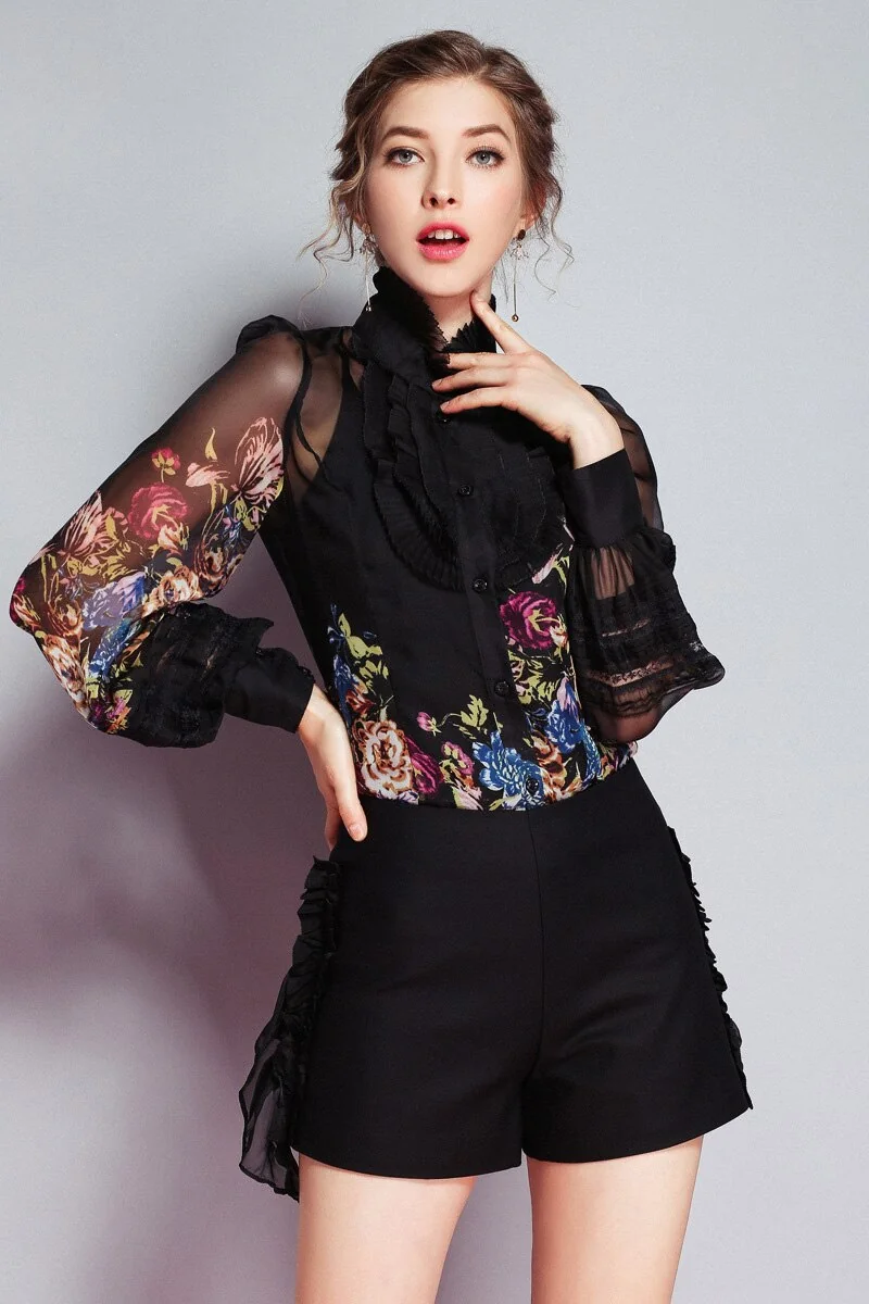 Milan Arrival Spring Women's Ruffles Floral Printed Long Sleeves Elegant Fashion Designer Silk Shirts&Blouses - Image 6