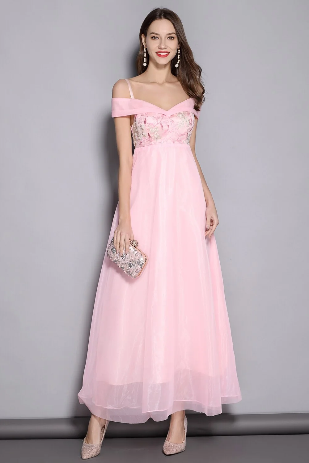Women's Spaghetti Straps Sexy Off the Shoulder Elegant Party Prom Long Runway Dresses - Image 3