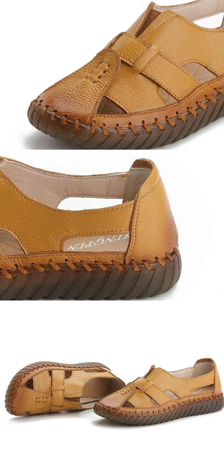 Women Retro Manual Suture Hollow Sandal Loafers - Image 20