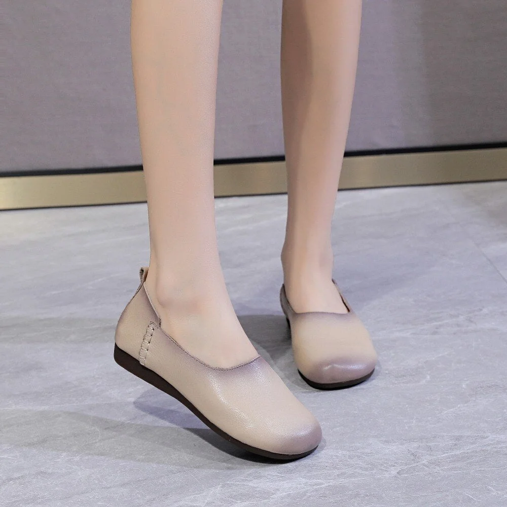 Women Flats Genuine Leather Handmade Shoes Woman Loafers Round Toe Autumn Flat Casual Shoes Comfortable soft sole shoes - Image 2
