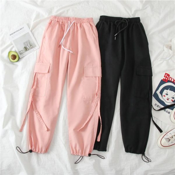 Spring Cargo Pants Student Sport Casual Sweatpants  Women Black High Waist Pocket Trousers Streetwear Womens Joggers Sweatpants - Takalr