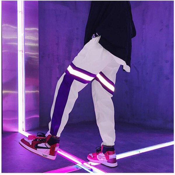 New Hip Hop Reflective pants Harajuku Casual Black Cargo Pants Women Elastic High Waist Pants Streetwear Sweatpants Jogger - Takalr