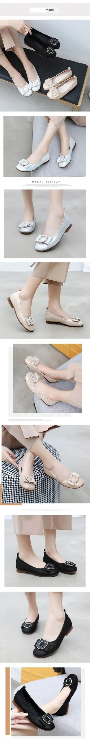 Fashion Round Toe Women Flats Shoes Bow Women Shoes Genuine Leather Casual Single Autumn Ballerina Shallow Mouth Shoes - Image 4