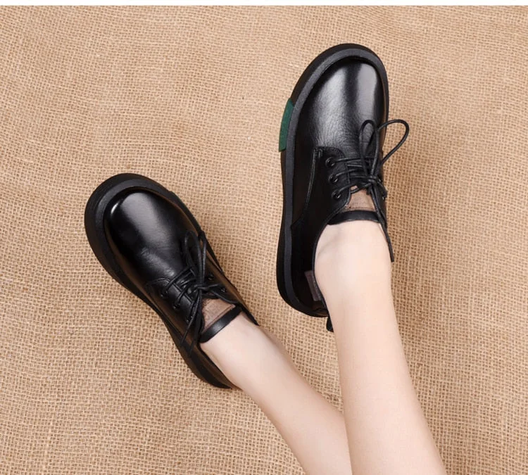 Sneakers Women Genuine Cow Leather Round Toe Lace-Up Ladies Retro Casual Flat Shoes Handmade Loafers - Image 8