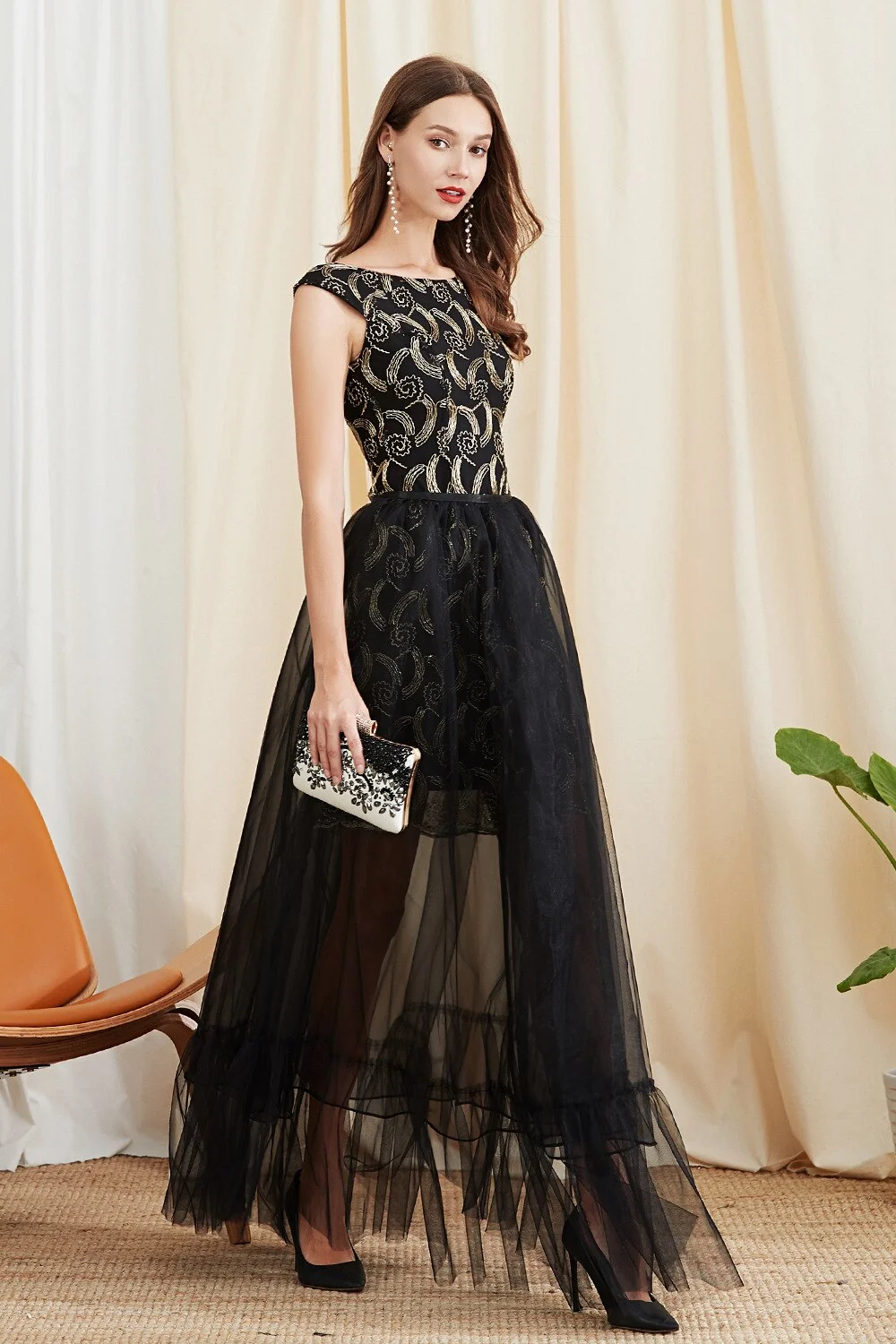 Women's Twinsets Prom Slash Neckline Short Sleeves Embroidery Dresses with Ruffles Skirts Fashion Two Piece Dress Sets - Image 3