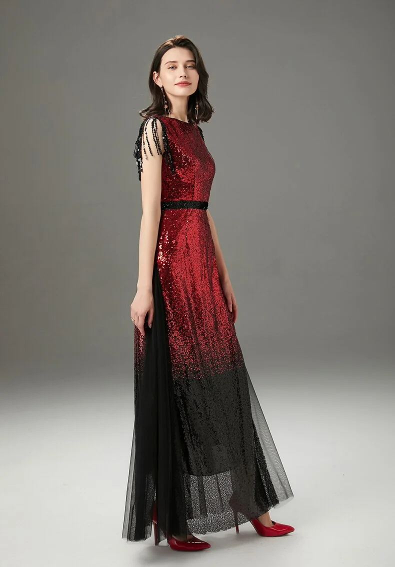 Women's Runway Dresses O Neck Sleeveless Sequined Tassels Color Block Layered Elegant Party Prom Dresses - Image 5