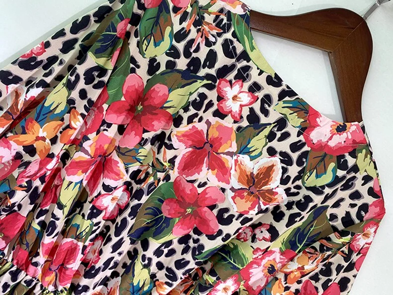 Women's Runway Dress Sexy V Neck Long Sleeves Floral Printed Sash Belt Ruched Fashion Maxi Dresses Vestidos - Image 9