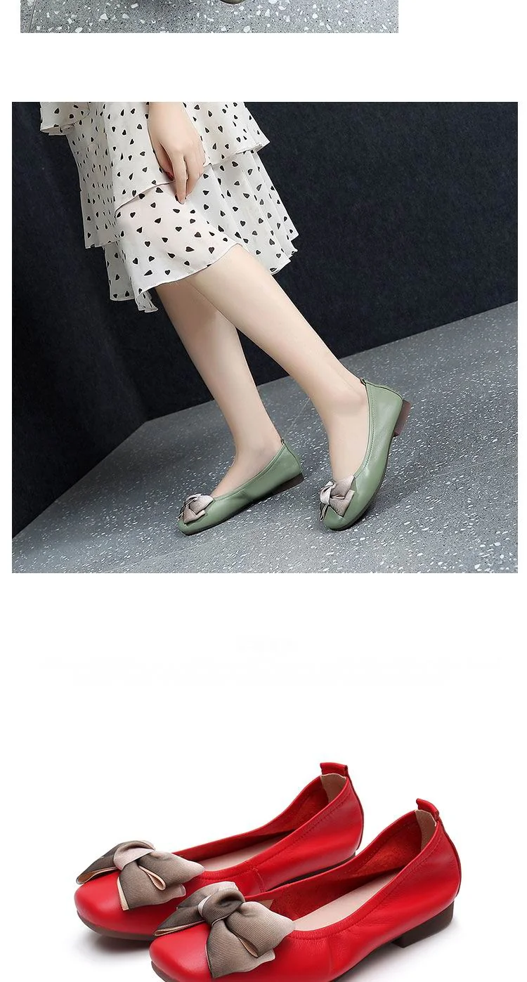 Genuine Leather Female Flat Shoes Bow Square Head Fashion Shoes Spring Soft Comfortable Shoes Woman Flats - Image 12