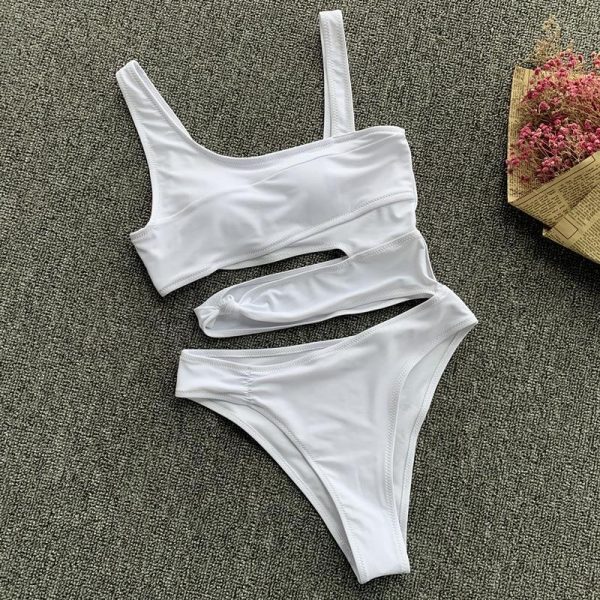 2021 Cut Out One Piece Swimsuit Female Sexy Push Up Monokini White High Cut Swimwear Women Beachwear New Bathing Suits - Takalr