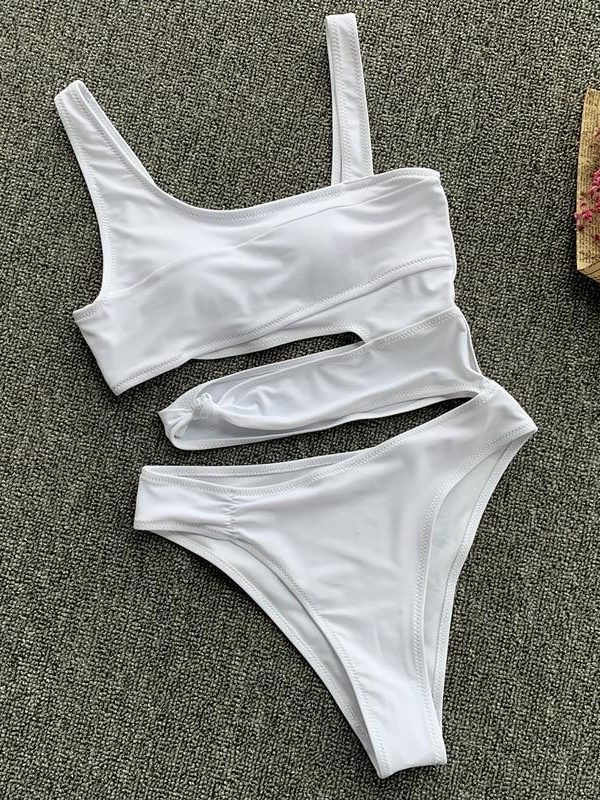 2021 Cut Out One Piece Swimsuit Female Sexy Push Up Monokini White High Cut Swimwear Women Beachwear New Bathing Suits - Takalr