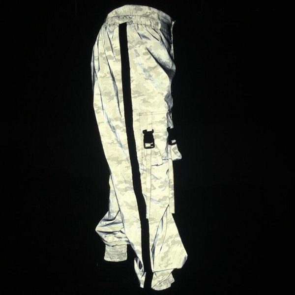 Spring Reflective Pants Women Mesh Patchwork Side Zipper Breathable Camouflage Pants Reflective beam Trousers - Takalr