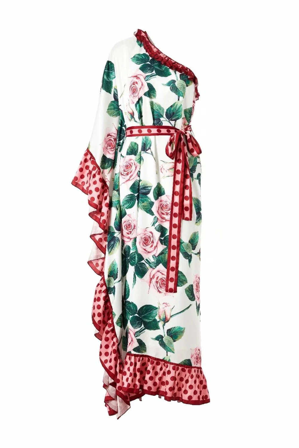 Women's Runway Dresses Sexy One Shoulder Ruffles Floral Printed Sash Belt Loose Design Fashion Long Maxi Bohemian Dresses - Image 9