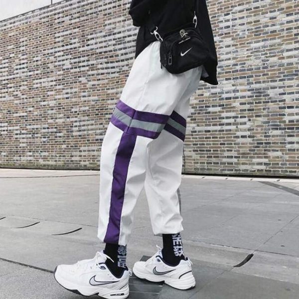 New Hip Hop Reflective pants Harajuku Casual Black Cargo Pants Women Elastic High Waist Pants Streetwear Sweatpants Jogger - Takalr