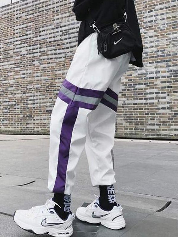 New Hip Hop Reflective pants Harajuku Casual Black Cargo Pants Women Elastic High Waist Pants Streetwear Sweatpants Jogger - Takalr