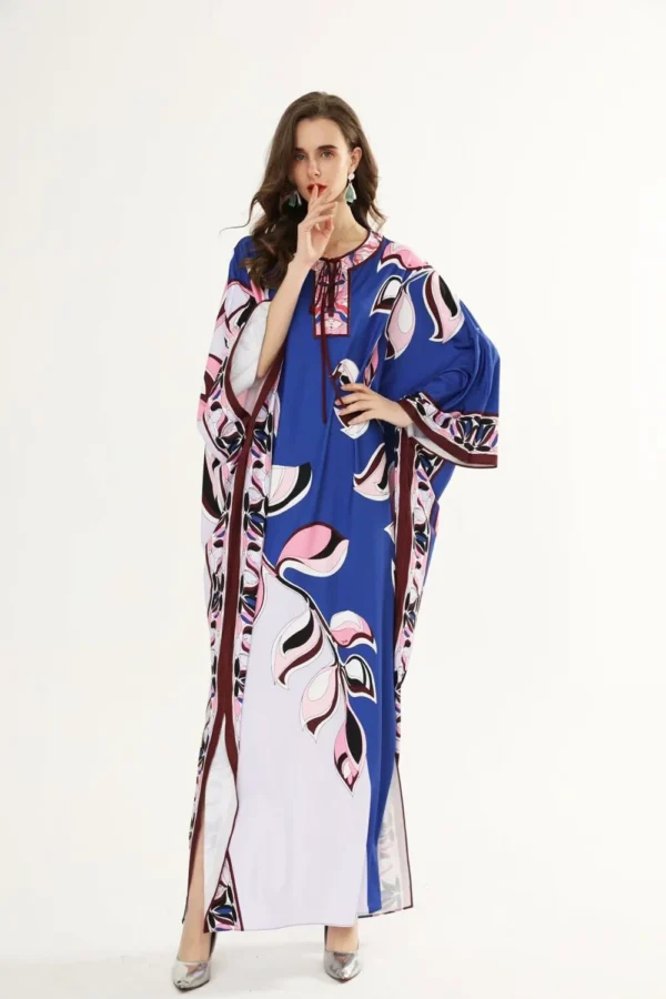 Women's Runway Dresses O Neck Batwing Sleeves Floral Printed Loose Design Elegant Maxi Long Casual Dresses