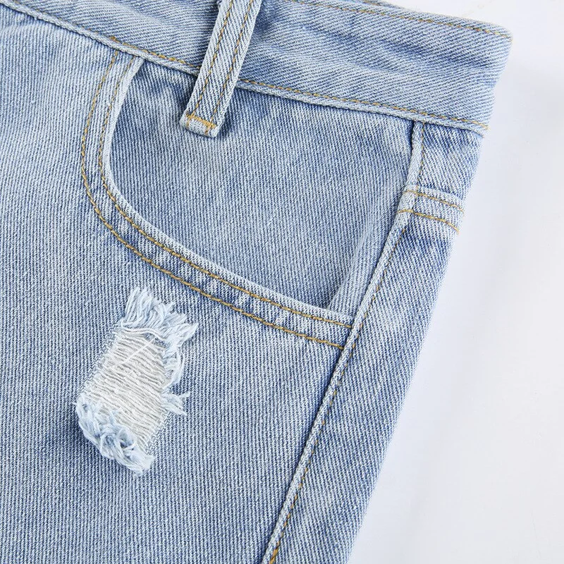 Casual Hollow Out High Waist Pants Woman Button Zipper Solid Straight Baggy Jeans - Image 9
