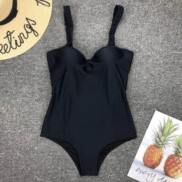 Push Up One Piece Swimsuit Women Swimwear Solid Black Bodysuit Bathers 2021 New Bathing Suits Sexy Summer Beach Wear - Takalr