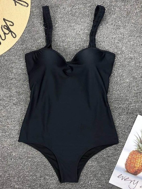 Push Up One Piece Swimsuit Women Swimwear Solid Black Bodysuit Bathers 2021 New Bathing Suits Sexy Summer Beach Wear - Takalr