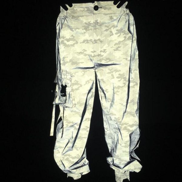 Spring Reflective Pants Women Mesh Patchwork Side Zipper Breathable Camouflage Pants Reflective beam Trousers - Takalr