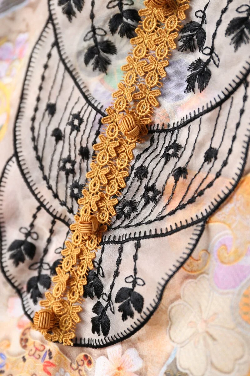 100% Women's Runway Dresses O Neck Ruffles Short Sleeves Embroidrey Lace Patchwork Printed Fashion Floral Dresses - Image 12